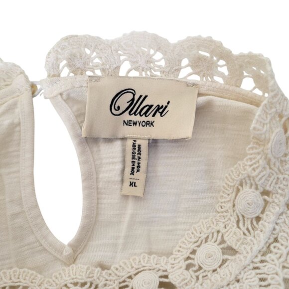 Ollari New York Lace Embroidered Short Sleeve Blouse XL White 100% Cotton Shell - Picture 3 of 6